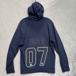 Manchester United Sweatshirt Hoodie Mens Large Navy Blue Soccer‎ Adidas 07